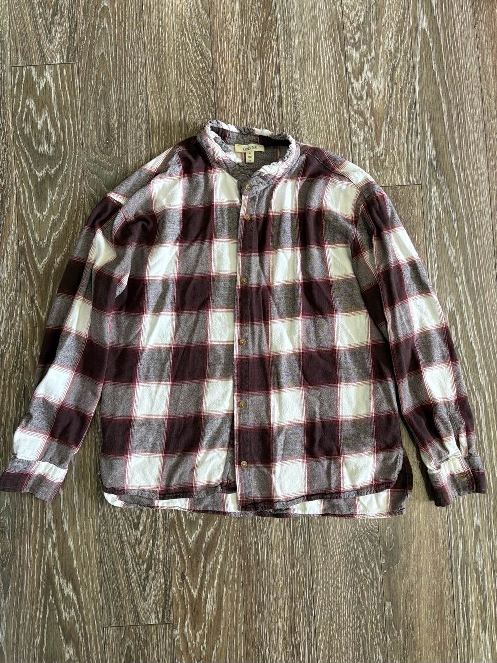 Cozy Plaid Button-Down Shirt in Burgundy and White
